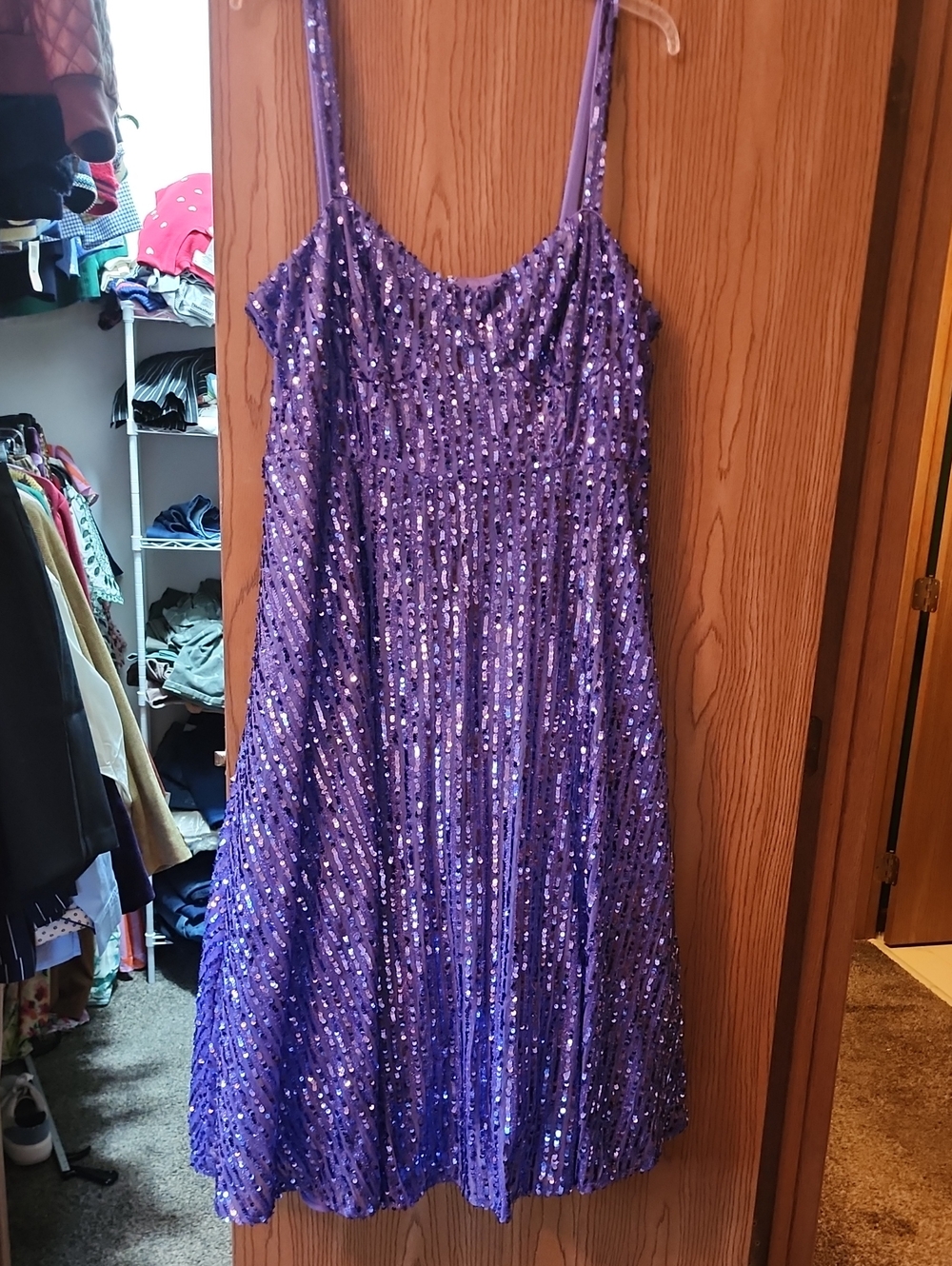 Eloquii Purple Sequined Midi Dress with Spaghetti Straps
